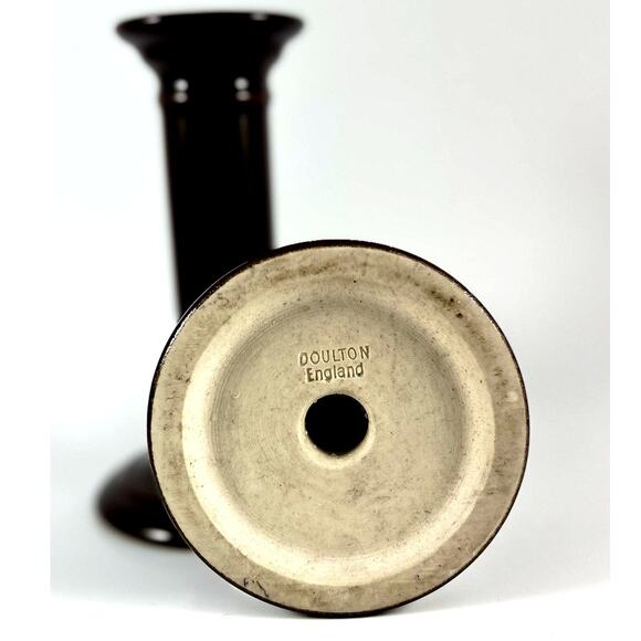 Discontinued Royal Doulton- England - Pottery Candlesticks- Glossy Brown Glaze - Picture 3 of 3
